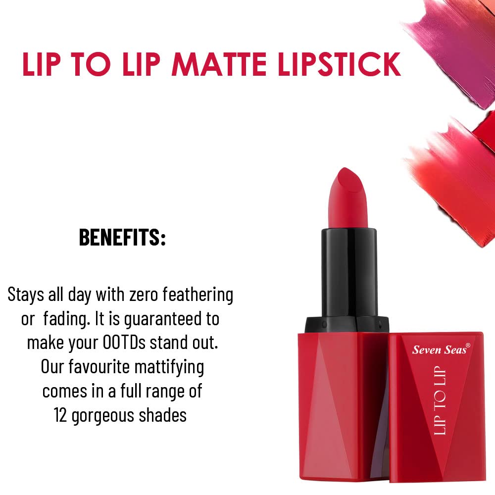 Seven Seas Lip To Lip Matte Full Coverage Long Lasting Lipstick | Smooth Application |Transferproof & Smudge Proof | Highly Pigemented Lipstick for Women (Crown Of Thorns-I)