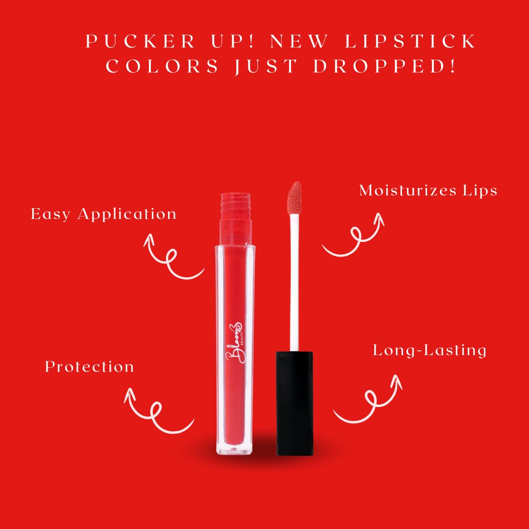 Bloom Beauty Liquid Lipstick, Velvet Matte Finish, Lightweight & Hydrating | Long-Lasting Wear, (Scarlet Bloom)
