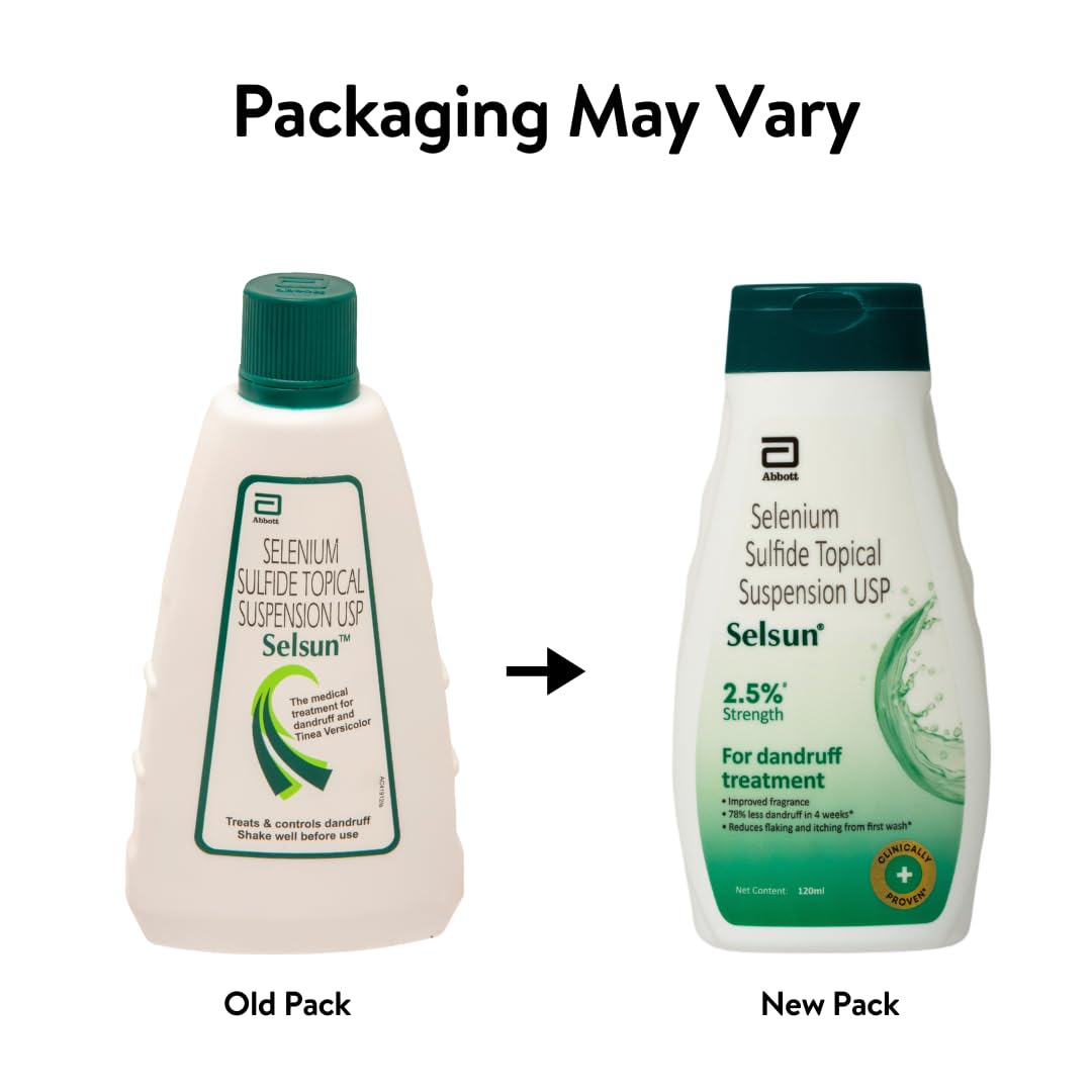 Selsun Abbott Suspension Anti Dandruff Shampoo for Men and Women, Clears Away Dandruff Flakes, Relieves From Excessive Oil, Relieves From Dandruff Related Itching- 120 ml