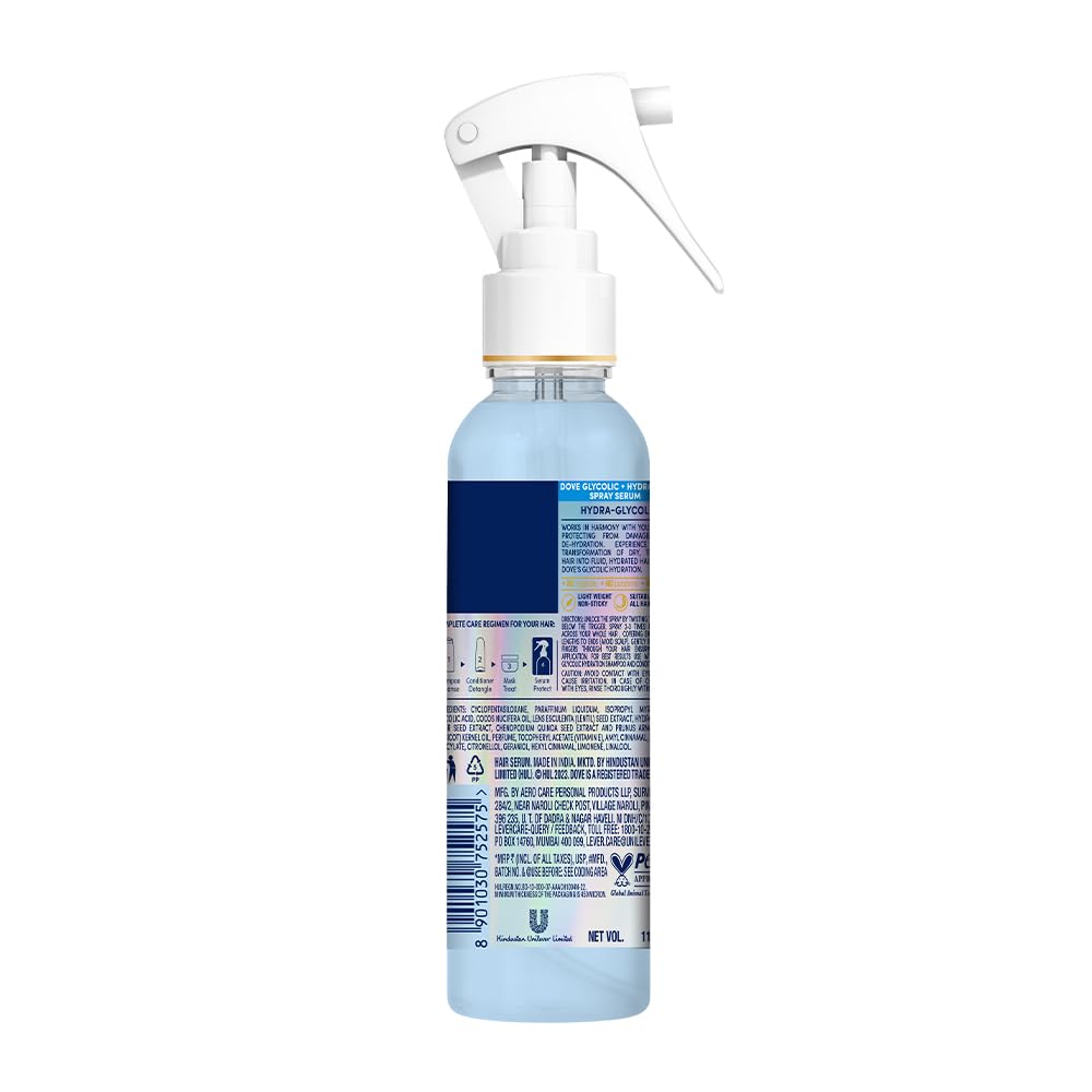 Dove Glycolic + Hydration Serum Spray 110 ml with Hydra-Glycol for Upto 100 hours of hydrated, fluid hair.