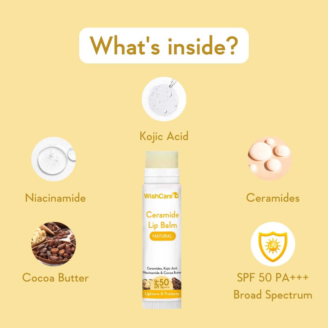 WishCare Tinted & Untinted Ceramide Lip Balm for Dark Lips with SPF 50 & Kojic Acid (5gm + 5gm)