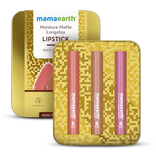 Mamaearth Moisture Matte Long Stay Lipstick Minis Gift Set - Nude Perfection | 8 Hour Moisture Lock | Up to 12-Hour Long Stay | Smudge Proof | Travel-Friendly | Gifting For Valentine's Day, Birthday, Anniversary & Special Occasions | Premium Gift Pack