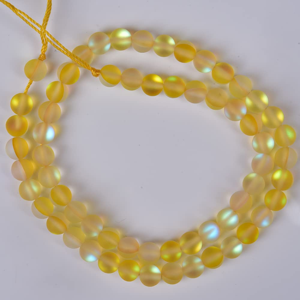 Asingeloo 48PCS 8mm Natural Yellow Mystic Aura Quartz Gemstone Frosted Matte Titanium Round Loose Spacer Beads 15 inch Full Strand Crystal Healing Power Quartz