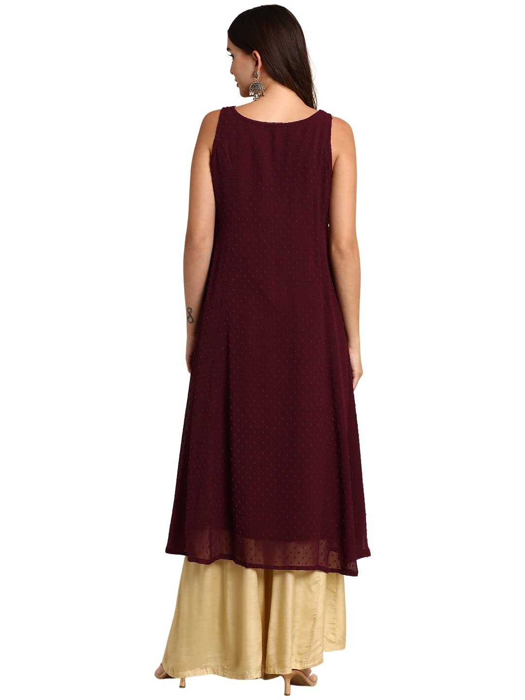 Janasya Women's  Wine Poly Chiffon Kurta