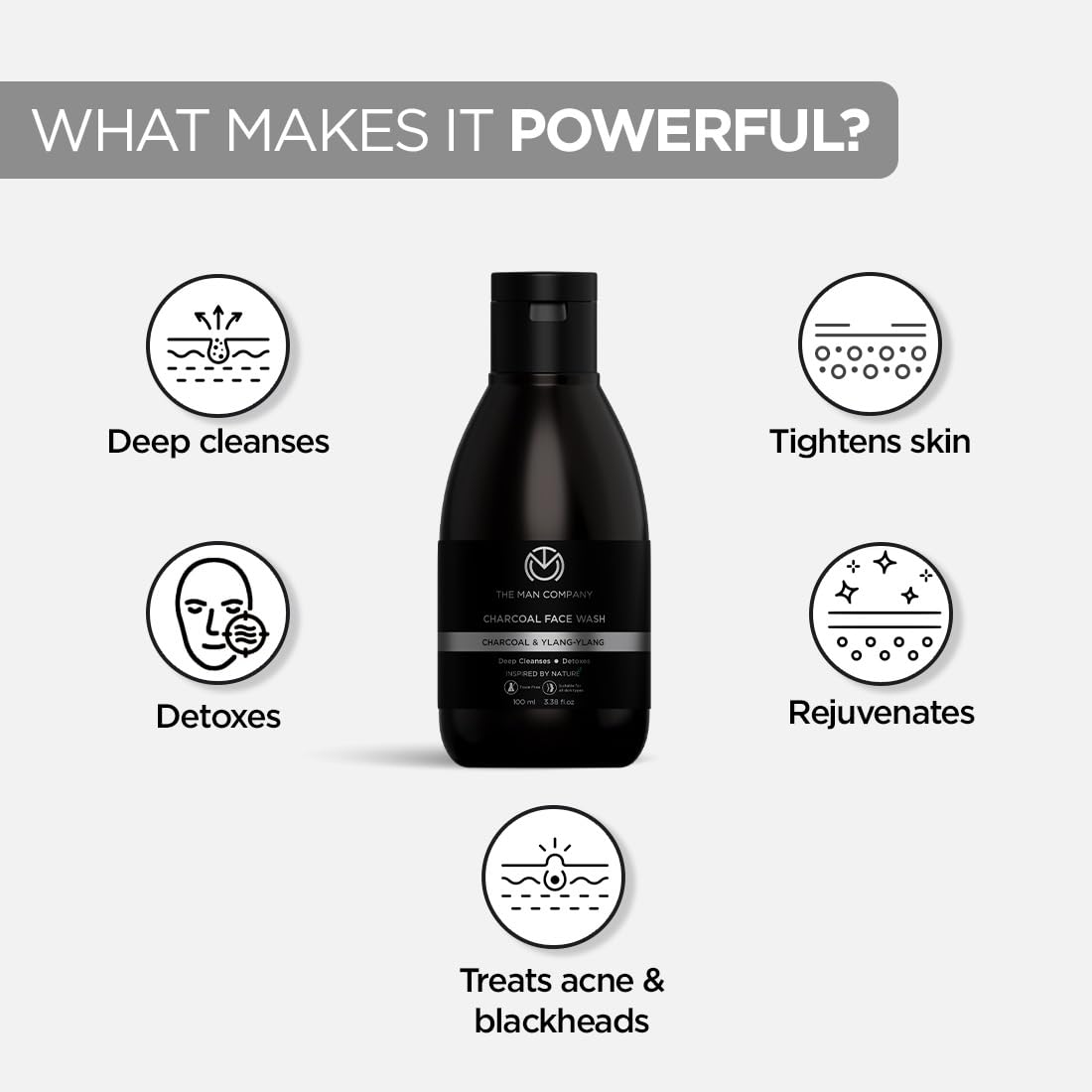 The Man Company Activated Charcoal Face Wash for Men - 100ml | Exfoliating & Brightening Face Wash | Enriched with Ylang Ylang & Argan Essential Oils | Anti Pollution, Acne Oil Control | Deep Cleansing | Blackheads Removal
