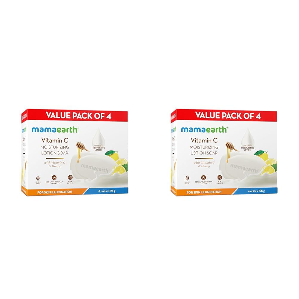 Mamaearth Vitamin C Moisturizing Lotion Soap(Value Pack of 8) - 125 g X 4 Units | Deeply Cleanses | Moisturizing Bathing Bar | Brightens Skin | Nourishes Dry Skin | Non-Drying | 76% TFM Grade 1 Soap