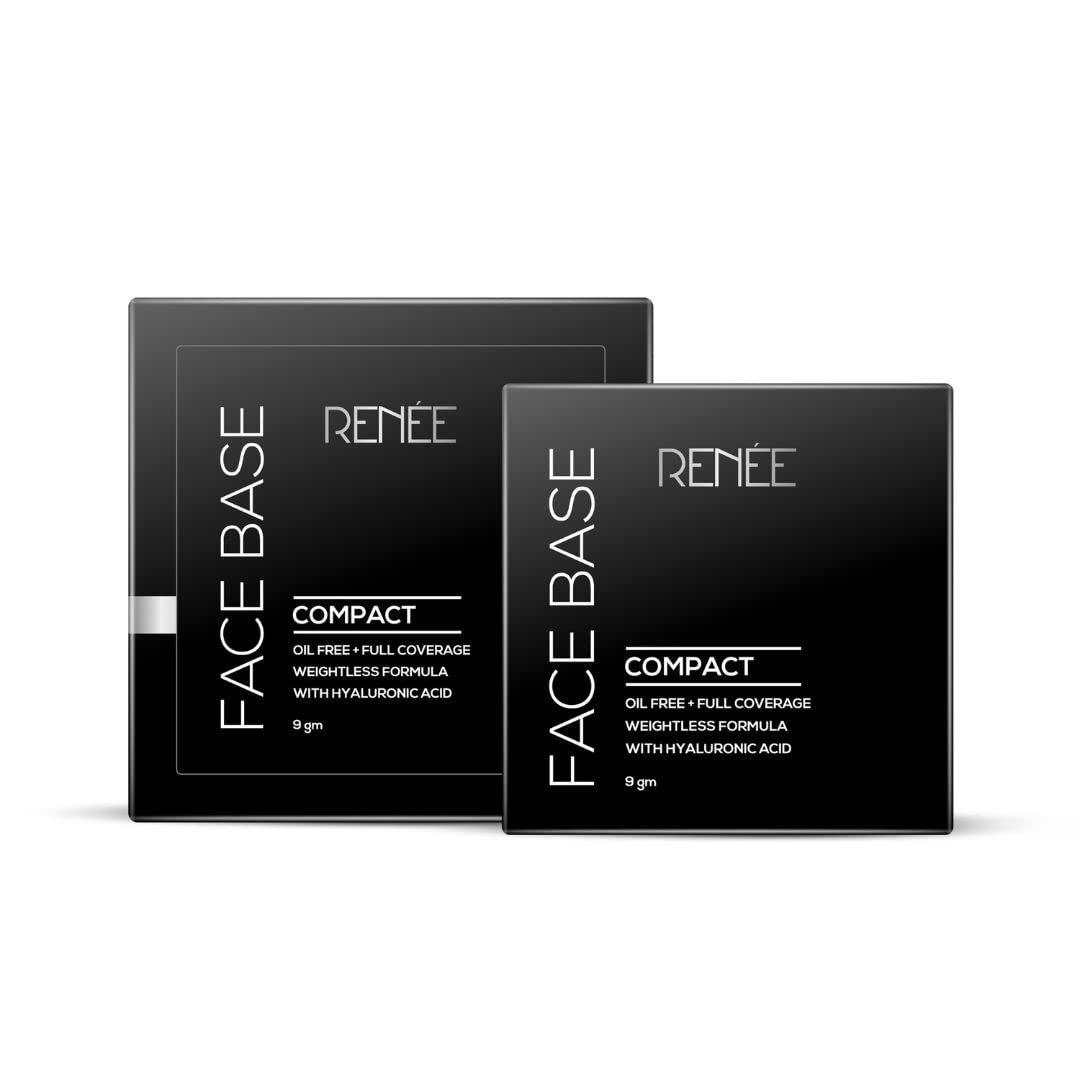 RENEE Face Base Compact Powder Cashew Beige 9gm, Enriched With Hyaluronic Acid & Vitamin E, Long - Lasting, Easy Blend, Matte Finish, for All Skin Types