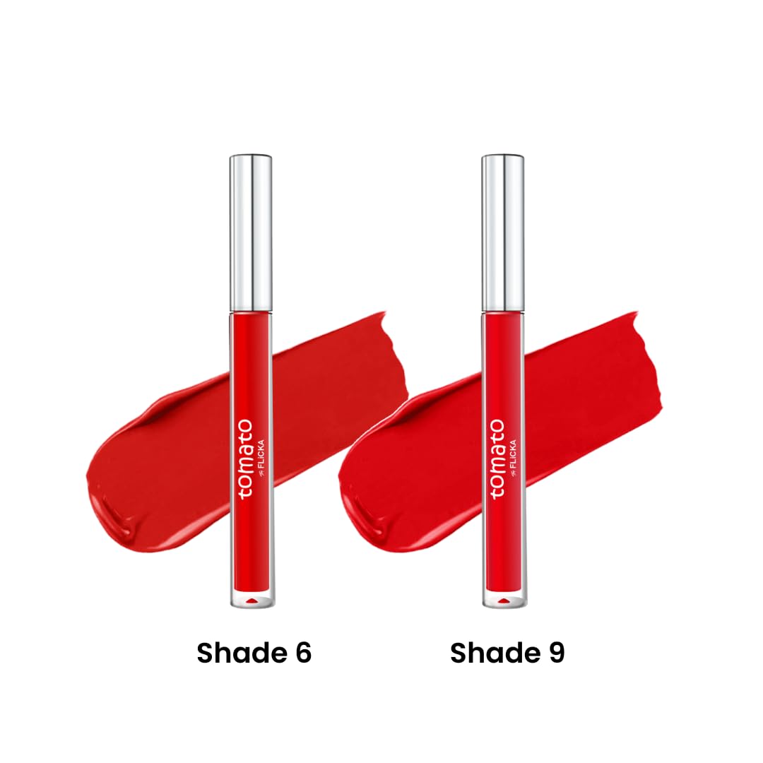 FLiCKA Tomato Liquid Matte Lipstick Transfer Proof, Smudge Proof, Non-Sticky, Creamy Lightweight Shade 6 & Shade 9 Combo