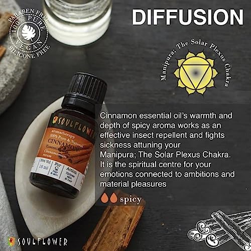 Soulflower Cinnamon Essential Oil for Skin Care, Hair Care, Hydrating | 100% Pure, Natural, Undiluted Cinnamon Essential Oil 15ml