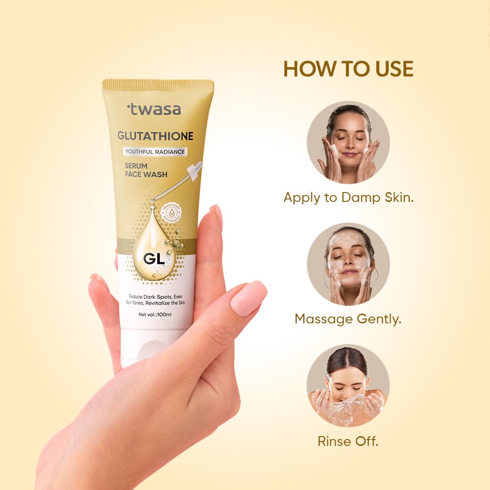 Twasa Glutathione Serum Face Wash for Glowing and Brightening Skin | Face Wash For Even Skin Tone, Reduce Dark Spots & Pigmentation Support | For Women & Men | 100ml
