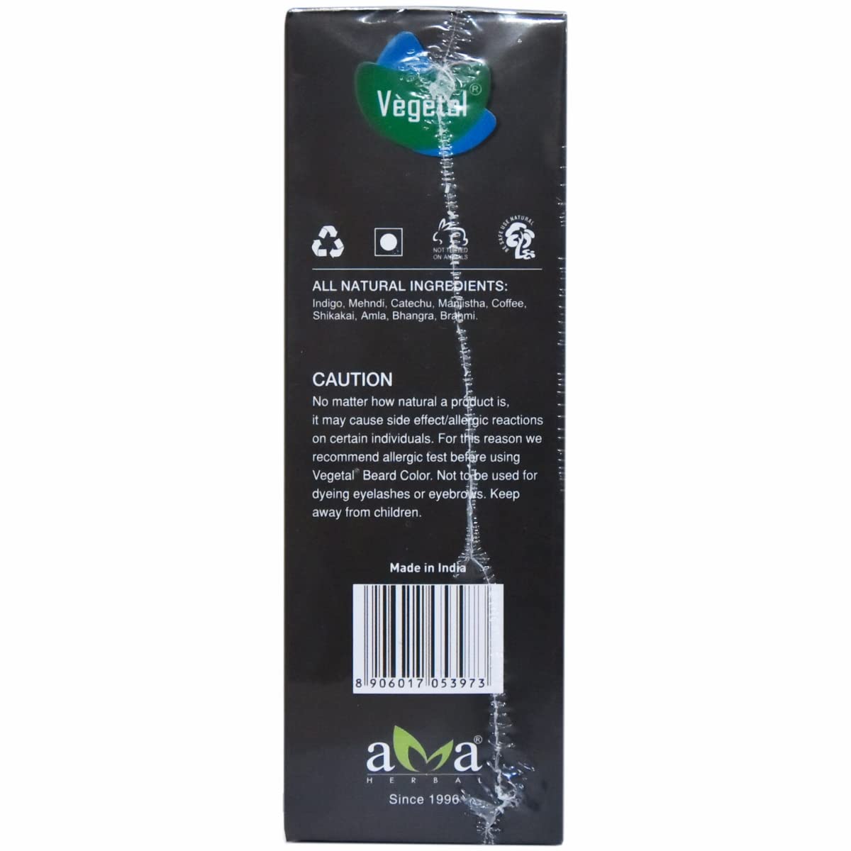 Vegetal Safe Hair Color -Soft Black 25gm - Certified Organic Chemical and Allergy Free Bio Natural Beard Hair Color with No Ammonia Formula & PPD
