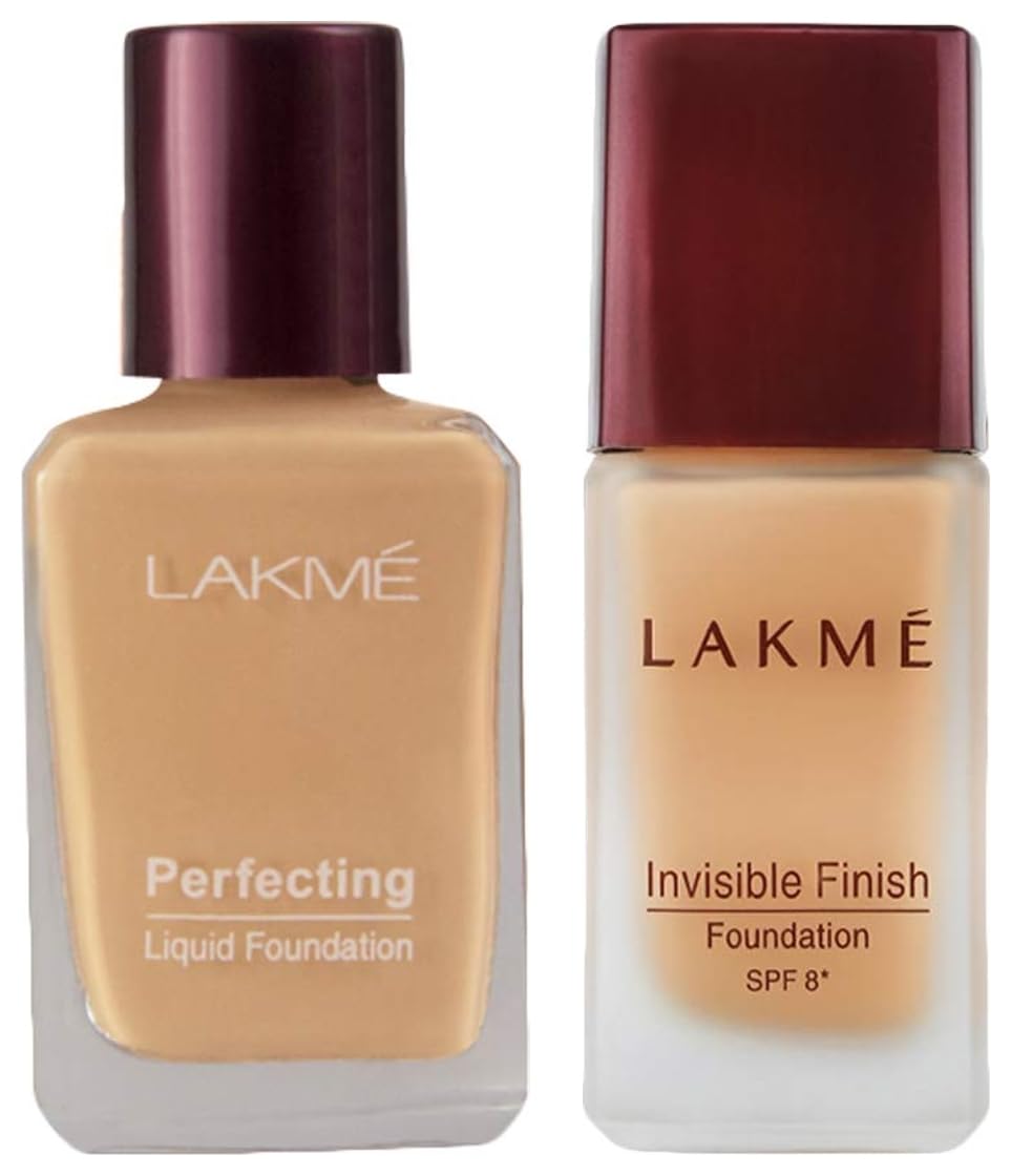 Lakmé © Perfecting Liquid Natural Oil Light Coverage Foundation, Pearl, For All Skin 27Ml And Lakmé © Invisible Finish Spf 8 Coverage Foundation, Shade 01, 25Ml, 2 Count