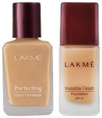 Lakmé © Perfecting Liquid Natural Oil Light Coverage Foundation, Pearl, For All Skin 27Ml And Lakmé © Invisible Finish Spf 8 Coverage Foundation, Shade 01, 25Ml, 2 Count