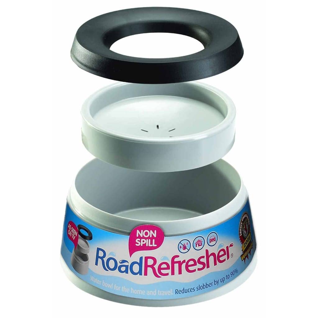 Prestige Pets Road Refresher, The No-Spill Slobber Stopper Water Bowl for Dogs, Slow Feeder Water Dispenser Bowl for Home and Travel, No Splashes, Ideal for All Breeds, Small, Pewter Grey Water Bowl Dispenser