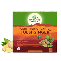 A TATA Product - Organic India Tulsi Ginger - 50 Tea Bags, Rich in Antioxidants, Supports Digestion, Stress Relieving, Helps Boost Metabolism, Caffeine-Free, Whole Herbs