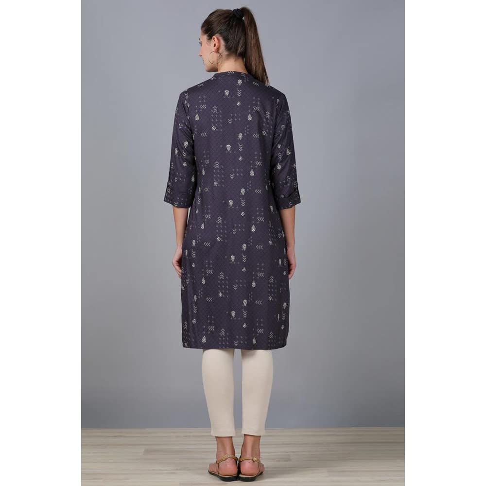 in. fuse by Shoppers Stop Mandarin Neck Printed Cotton Women Straight Fit Kurta
