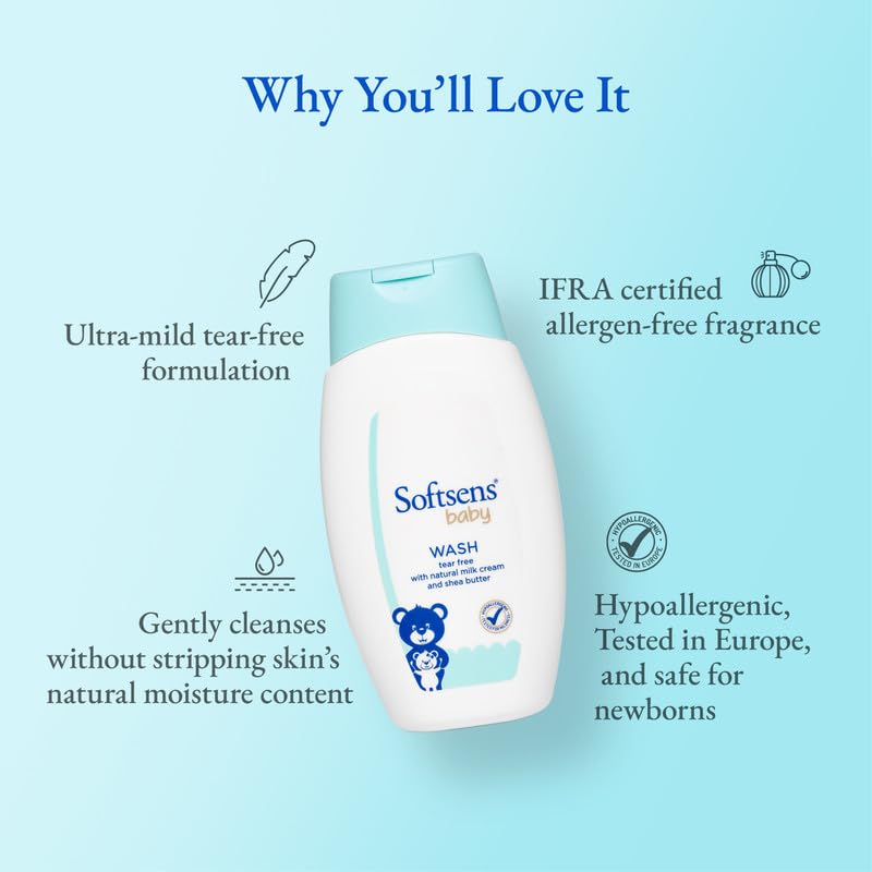 Softsens Baby TEAR FREE Baby Wash with natural milk cream & shea butter (200ml x Pack of 2)