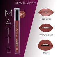 Juice Matte Color Luxe Lipstick | With Goodness of Bio Retinol, Moisturising lock technology, SPF 15 Waterproof & Long Lasting Teddy Brown (M03)
