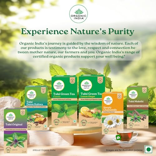 A TATA Product - Organic India Tulsi Sweet Rose - 25 Tea Bags, Stress Relieving, Supports Radiant Skin, Rich in Antioxidants, Made with Tulsi, Chamomile, and Rose Certified Organic
