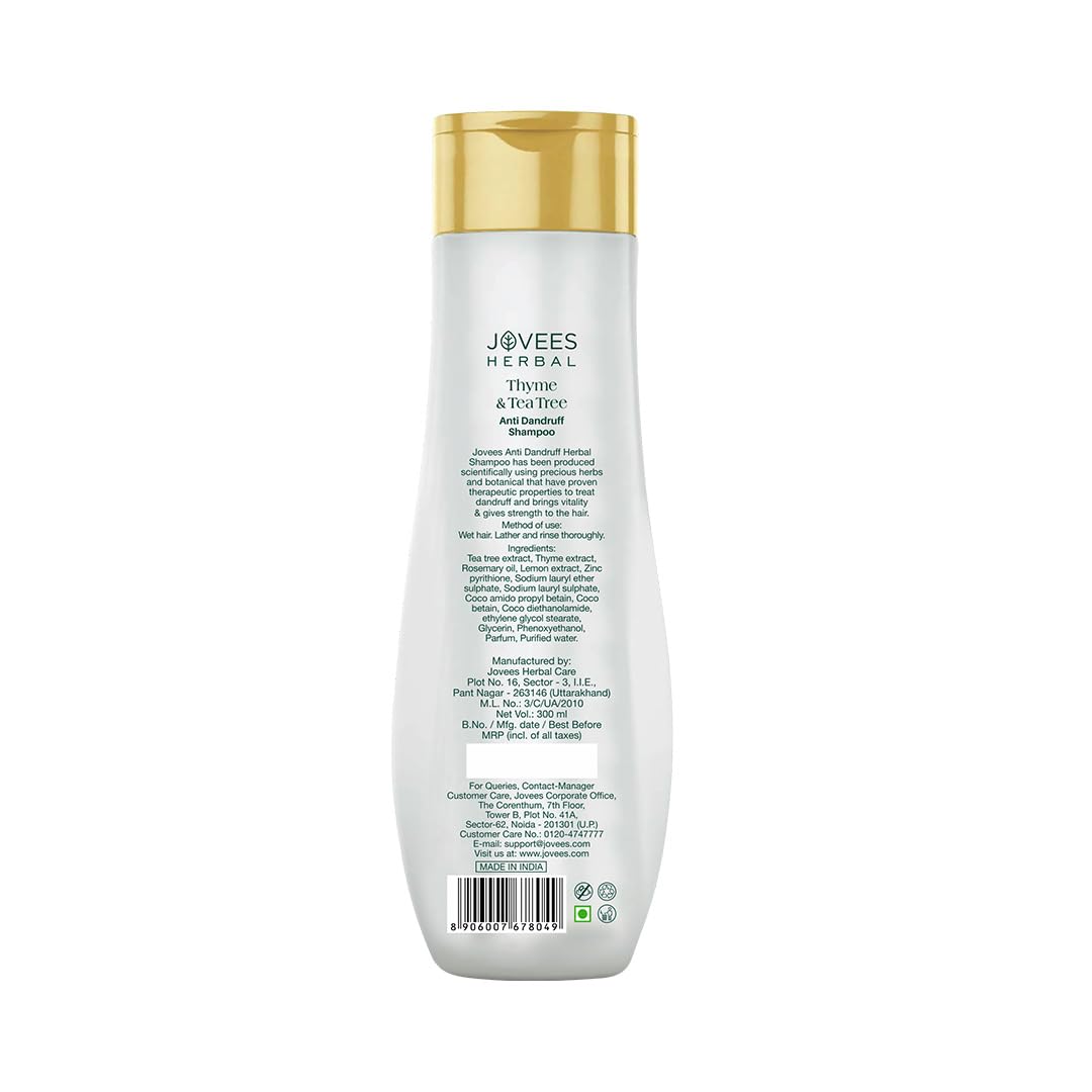 Jovees Herbal Thyme & Tea Tree Anti Dandruff Shampoo | With Tea Tree, Thyme & Lemon Extract | For All Hair Type | Prevents Dandruff & Dry Scalp- 300ml