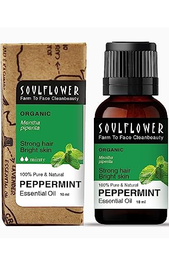 Soulflower Peppermint Essential Oil for Skin & Hair Growth, Hair Fall Control, Scalp |100% Pure & Natural Therapeutic Grade, Undiluted, Ecocert Cosmos Organic Certified, Mentha Piperita |10ml