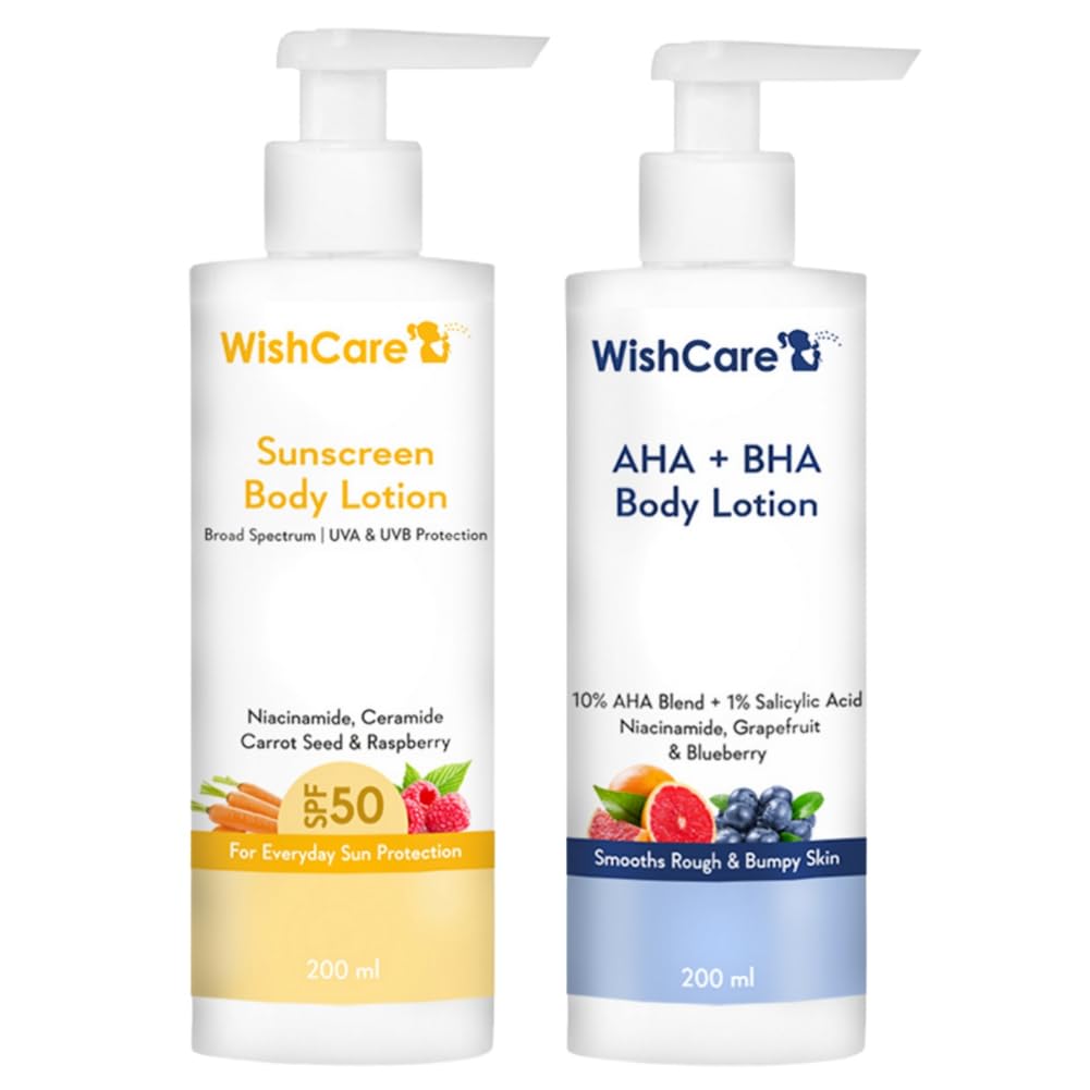 WishCare De-Tan Combo - AHA BHA Body Lotion & SPF50 Sunscreen Lotion 200ml Each