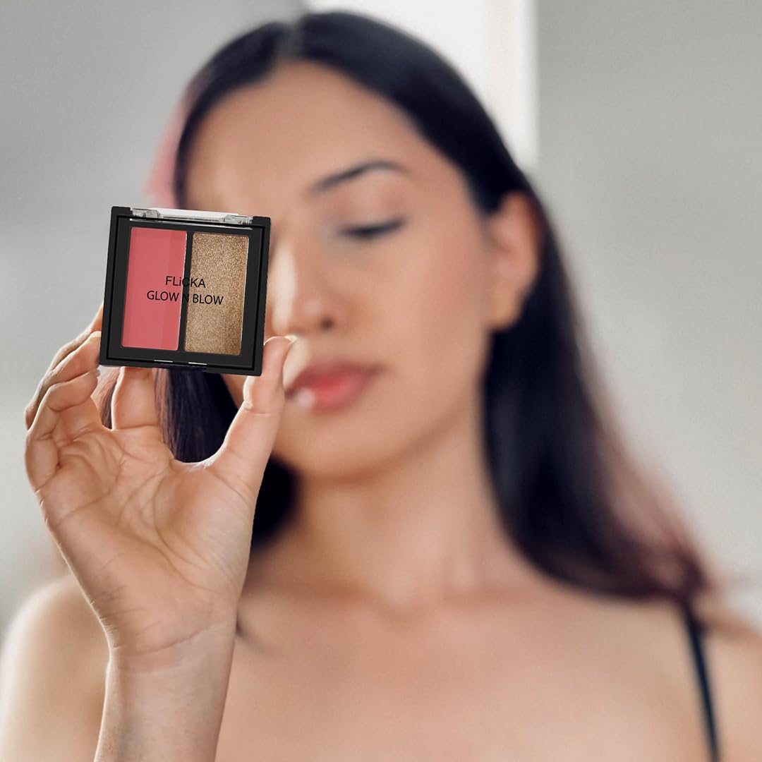 FLiCKA Glow N Blow Blusher And Highlighter Palette For Face Makeup| Long Lasting, Travel Friendly, Highly Pigmented Flawless Look | 04 Goal Oriented