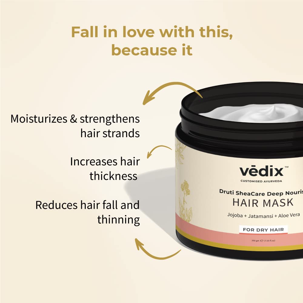 Vedix Ayurvedic Hair Mask, Customized Druti SheaCare Deep Nourish Hair Mask for Dry and Frizzy Hair with Jojoba + Jatamansi + Aloe Vera - 200gm