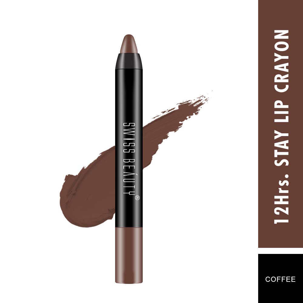 Swiss Beauty 12 Hrs. Stay Matte Lip Crayon, Coffee, 3g - Long Lasting, Waterproof, Super Stay, Matte Finish Lip Crayon, Long Wear, Crayon Lipstick