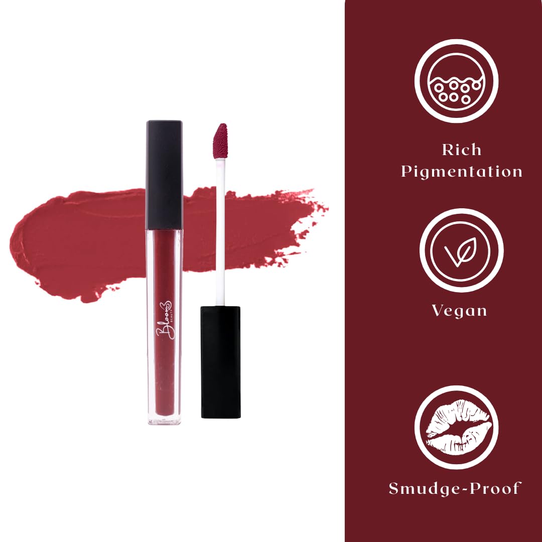 Bloom Beauty Liquid Lipstick, Velvet Matte Finish, Lightweight & Hydrating | Long-Lasting Wear, (Cocoa Lust)
