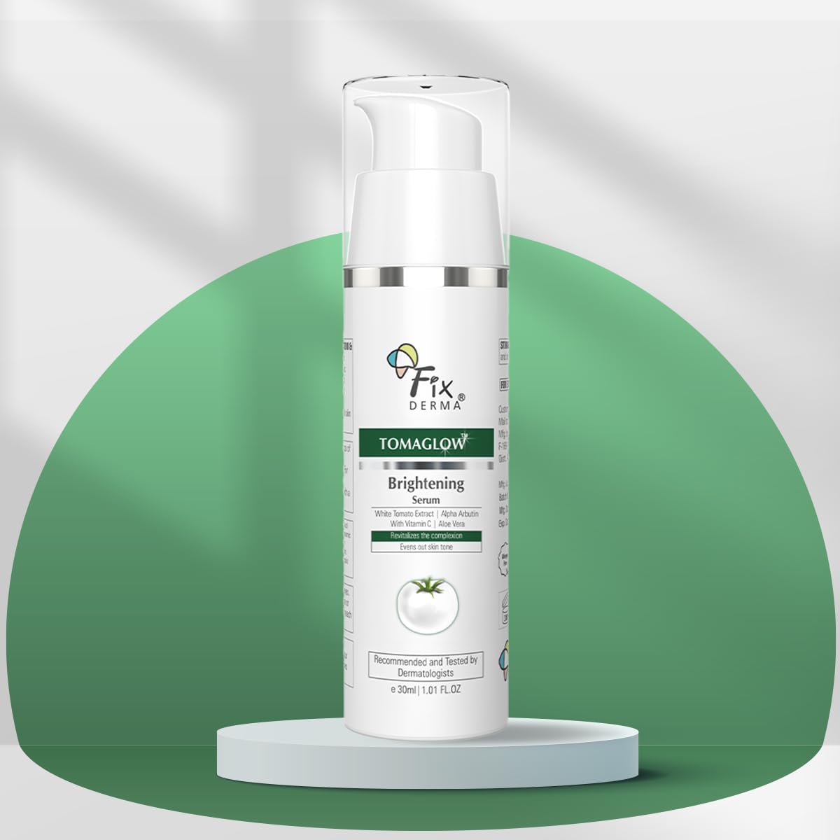 Fixderma TomaGlow Skin Brightening Serum for Face with 4% Niacinamide, 2% Alpha Arbutin, Vitamin C & White Tomato Extract | Reduce Pigmentation & Dark Spots | Brightens the Skin | For Men & Women - 30ML