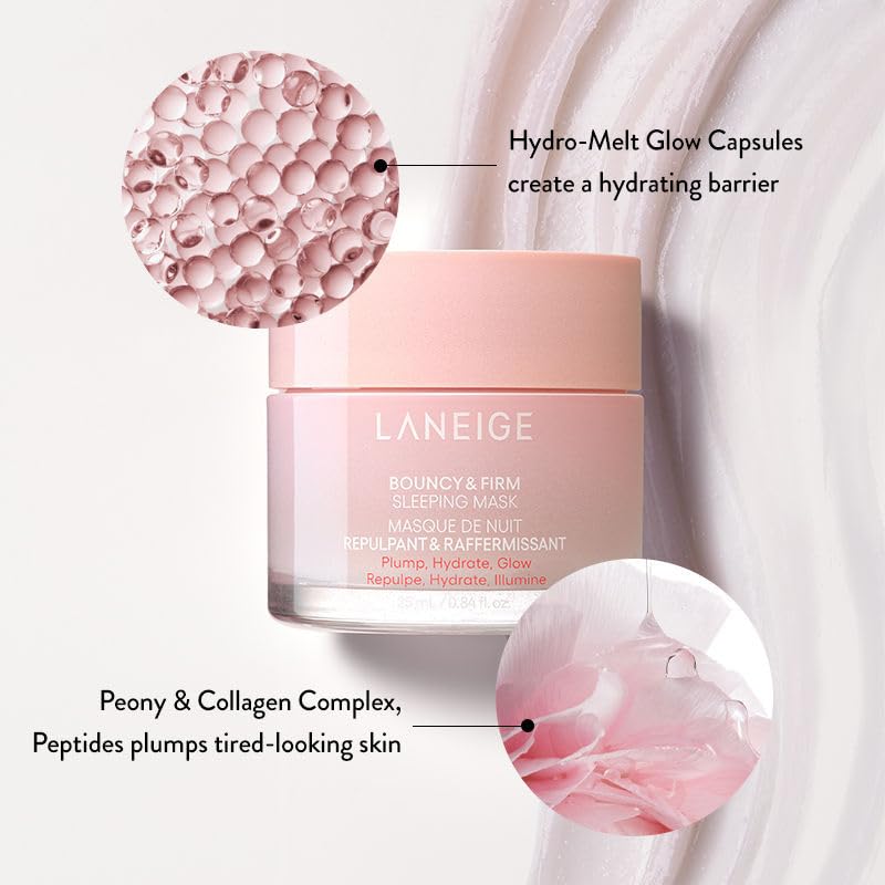 LANEIGE Bouncy&Firm Face Sleeping Mask with Collagen | Barrier Boosting Hydration with Peony & Collagen Complex | Gel Texture Collagen Cream | Night Cream for Glowing Skin| Korean Skincare |25ml