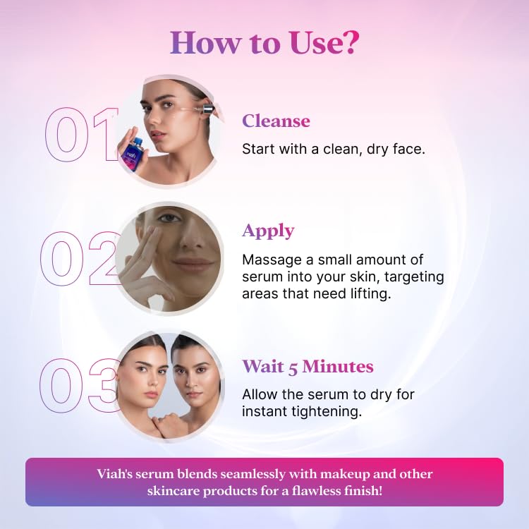 Viah Instant Skin Tightening Face Serum for Women | Anti-Ageing Face Serum for Women | Anti Wrinkle & Brightening | Firms, Hydrates, Smooths Fine Lines | Easyliance, Hyaluronic Acid &Lumicease 30ml
