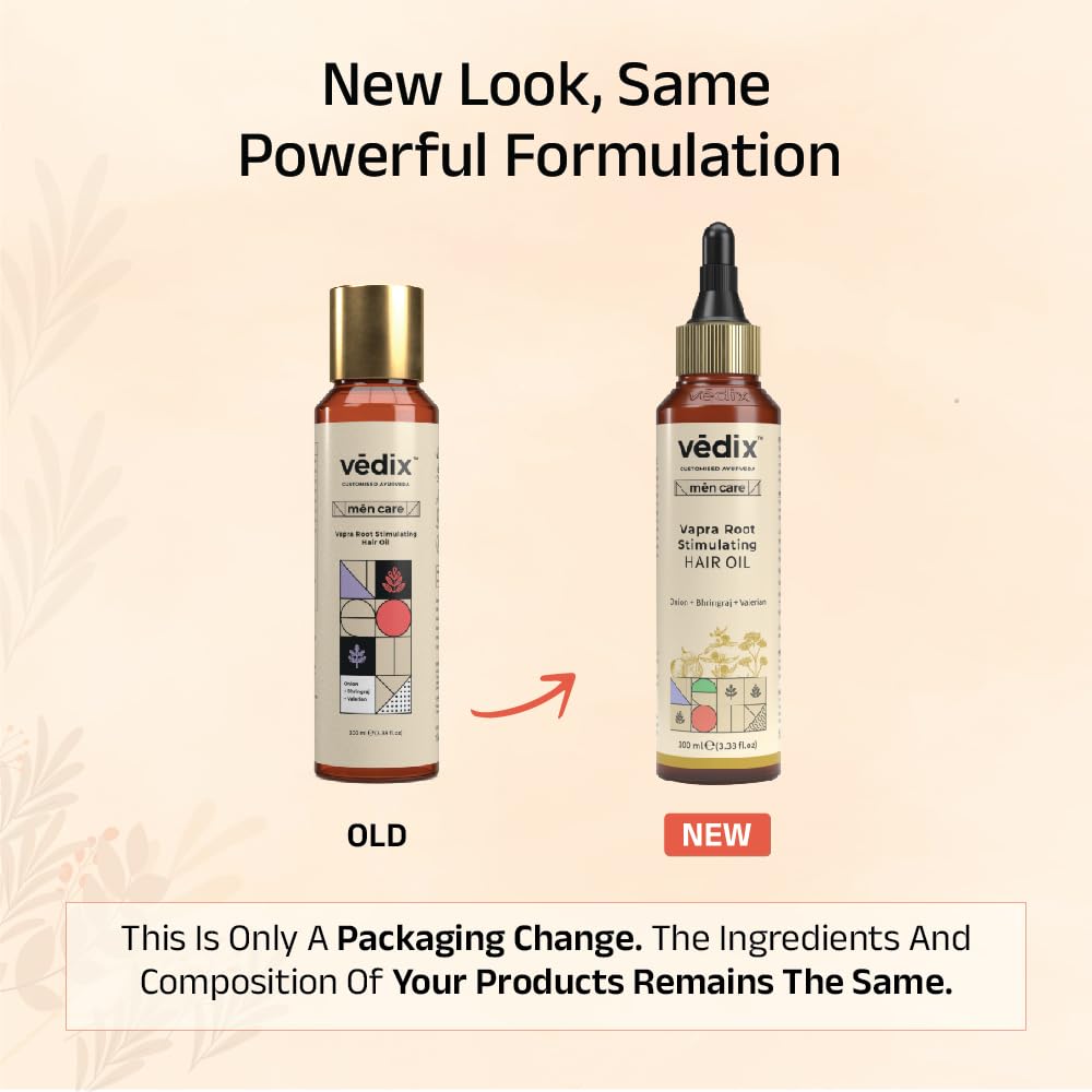 Vedix Customized Ayurvedic Men's Hair Oil for Growth - Vapra Root Stimulating Oil With Onion, Bhringraj, Valerian - For Dry Scalp & Wavy Hair - 100ml