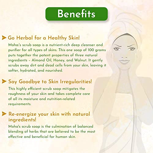 moha: Scrub Soap For Soft, Hydrate & Nourished Skin, Face With Walnut, Almond Oil & Honey Unisex Bathing Bar - 100gm (Pack of 6)