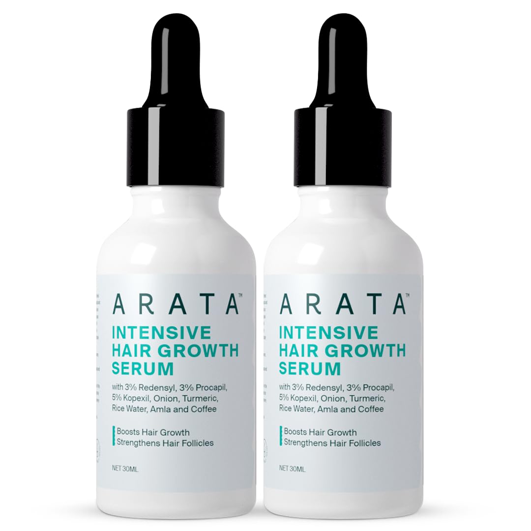 Arata Intensive Hair Growth Serum for Men & Women | 3% Redensyl, 3% Procapil & 5% Kopexil | Onion, Turmeric & Rice Water | Controls Hair Fall, Boosts Hair Growth & Strengthens Hair | Pack of 2 (60ml)