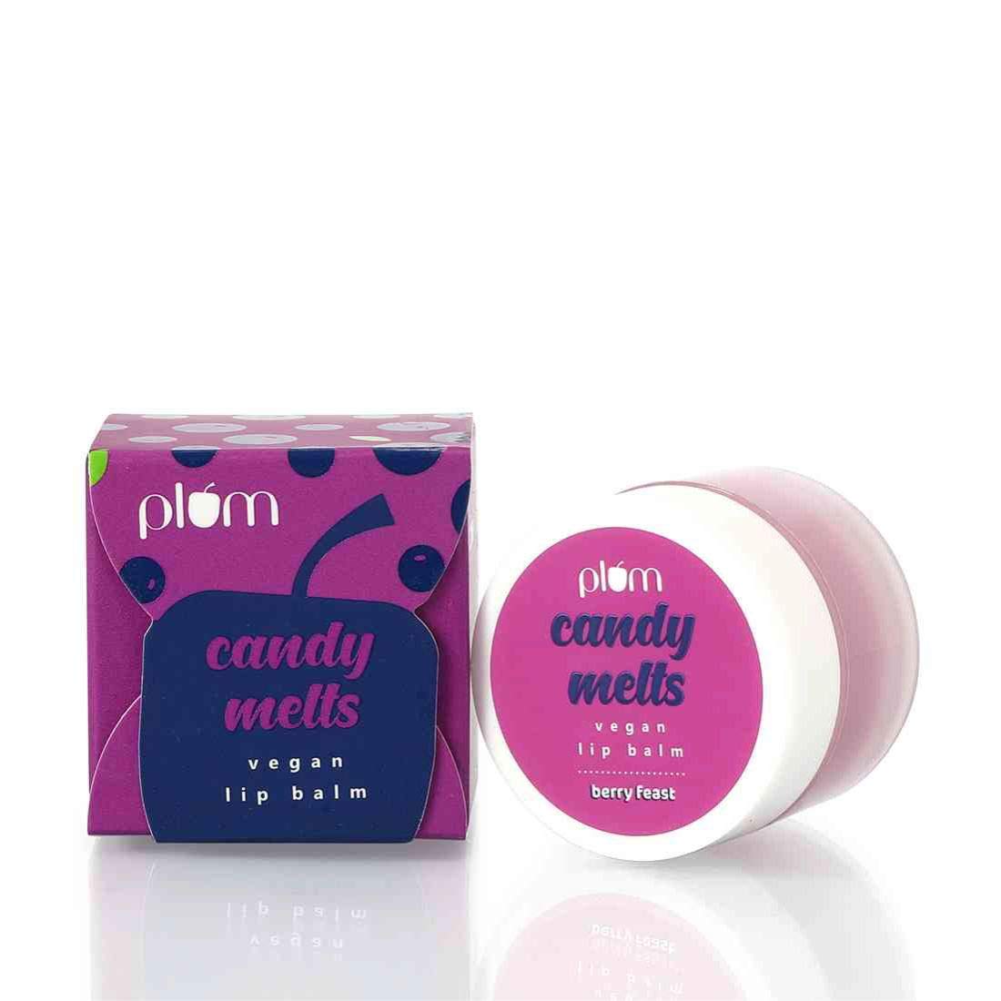 Plum Candy Melts Vegan Lip Balm | Berry Feast | For Dry & Chapped Lips | Natural SPF with Vitamin A | Natural UV Protection | Ultra Moisturization | Added Shine | 100% Vegan | Paraben Free | 12g