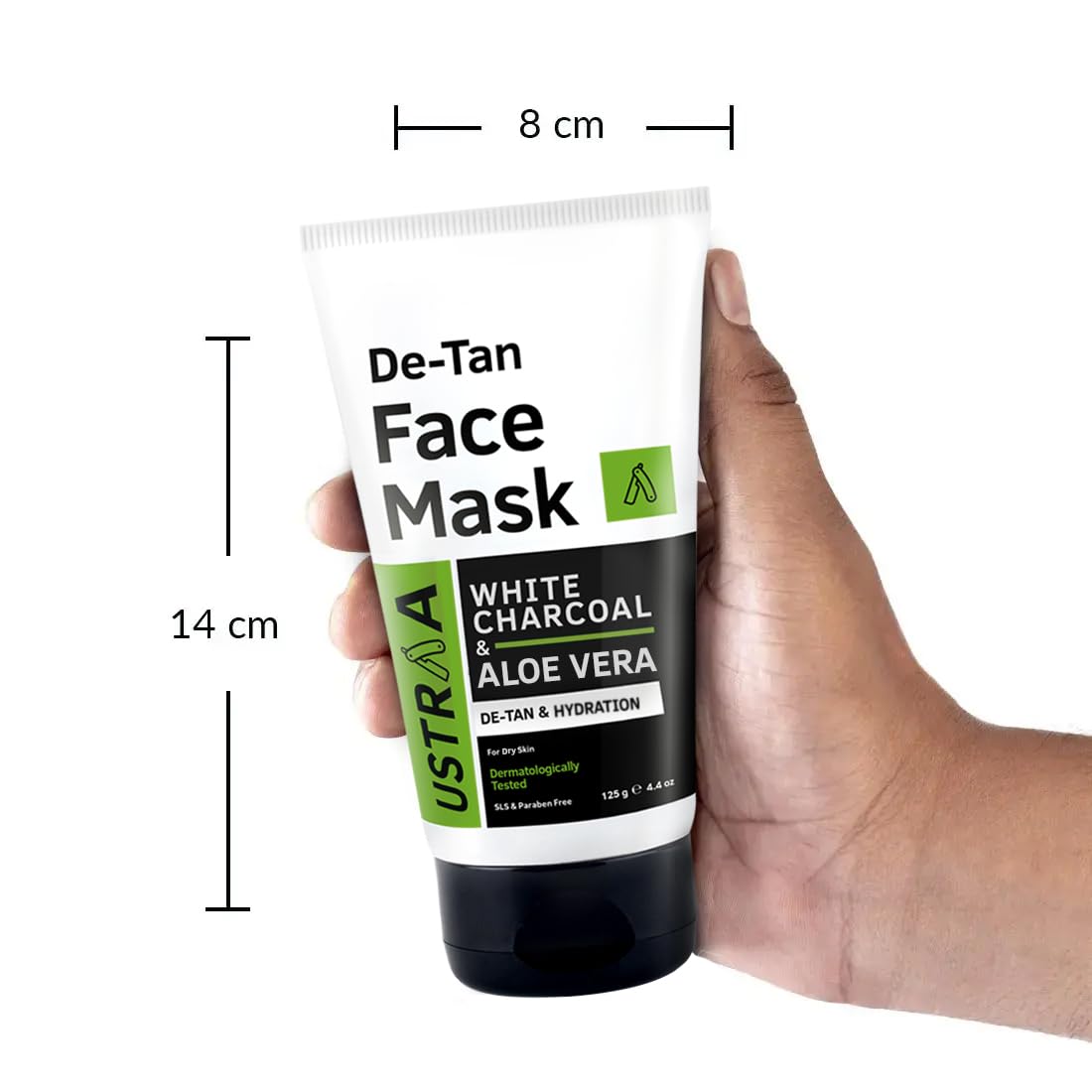Ustraa De-Tan Face Mask - Dry Skin - 125 gm - Wash-off mask | Effective Tan Removal with White Charcoal | Removes Dead Skin & Pollutant | Anti-inflammatory properties of Aloe Vera