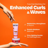 MANETAIN Beginner Basic Bundle | Moisturising Shampoo 100ml & Multipurpose Conditioner 100gm | Protein/Moisture Balanced for Curly, Wavy & Frizzy Hair | Frizz Control, Hydrating, Strengthening, Curl Enhancing | CG Friendly