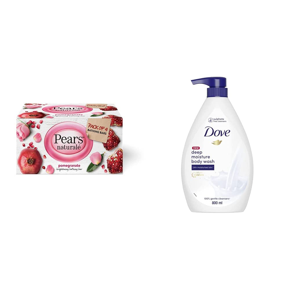 PEARS Naturalé Pomegranate Brightening Bathing Soap Bar, 125 g (Pack of 3) & Dove Deeply Nourishing Body Wash, 800 ml