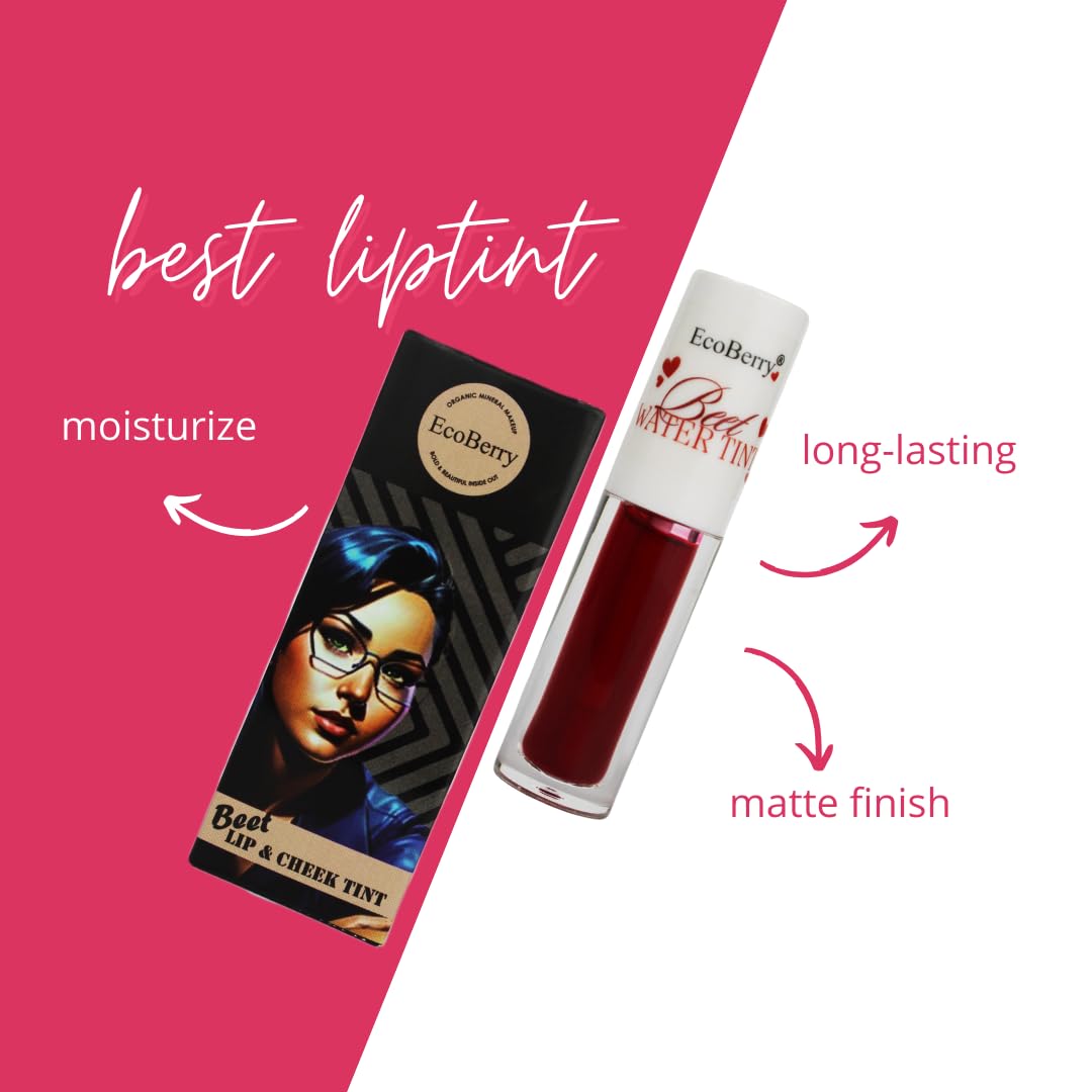 EcoBerry Beet Lip & Cheek Water Tint | Antioxidants, Hydrating, Moisturizing Nourishing, Smoothening, Natural, Organic, Chemical Free, Preservative Free, Vegan 3.2g