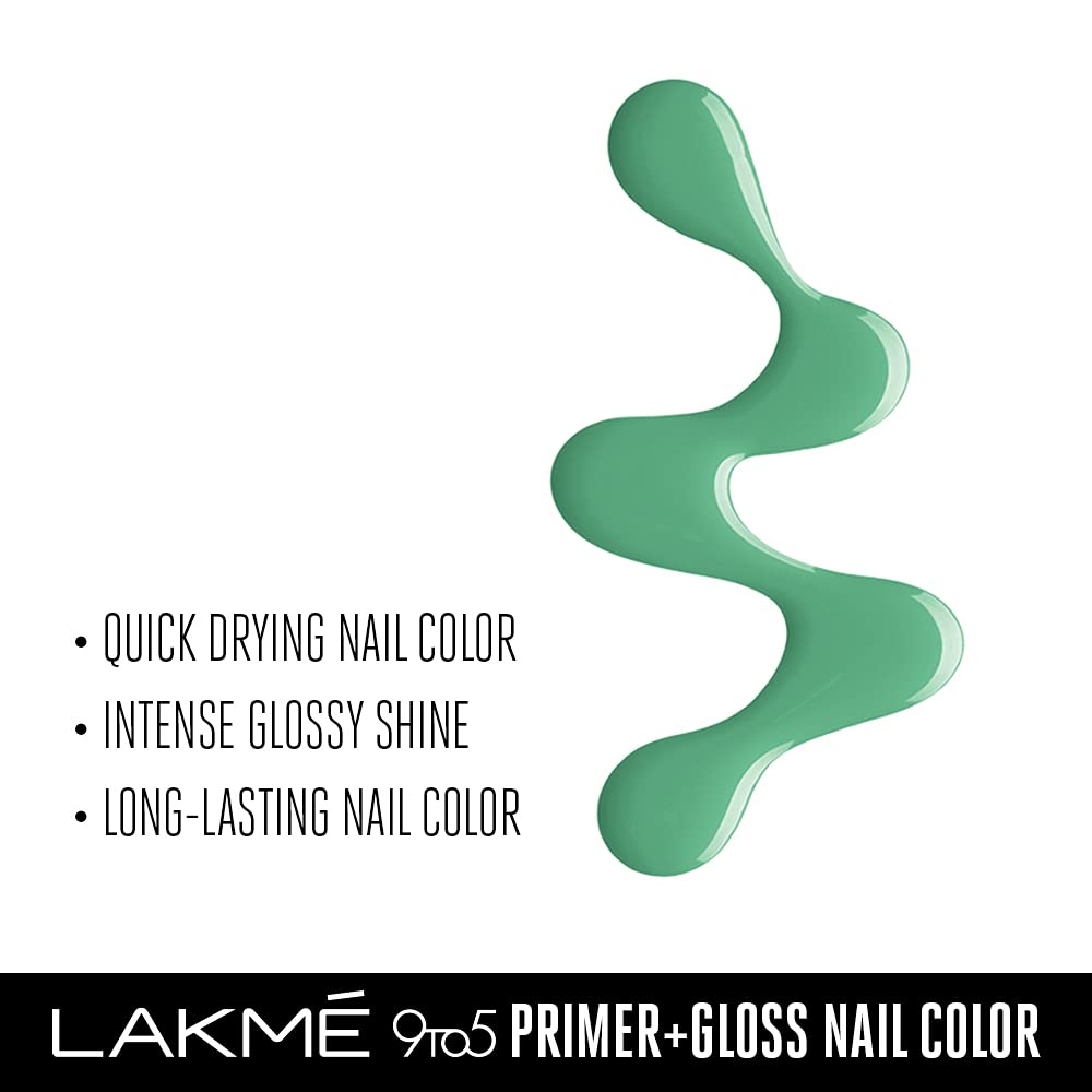 Lakmé 9To5 Primer + Glossy Finish Nail Colour|| Mint Twist|| 6 Ml