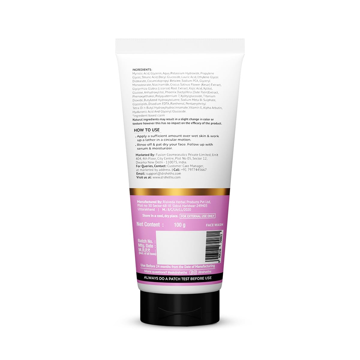 Dr. Sheth's Kesar&Kojic Acid Facewash|With Kesar,Kojic Acid,Niacinamide&Hyaluronic Acid|Pigmentation Free&Glowing Skin|Gently Cleanses&Exfoliates Skin|For Men&Women|For All Skin Types |100G