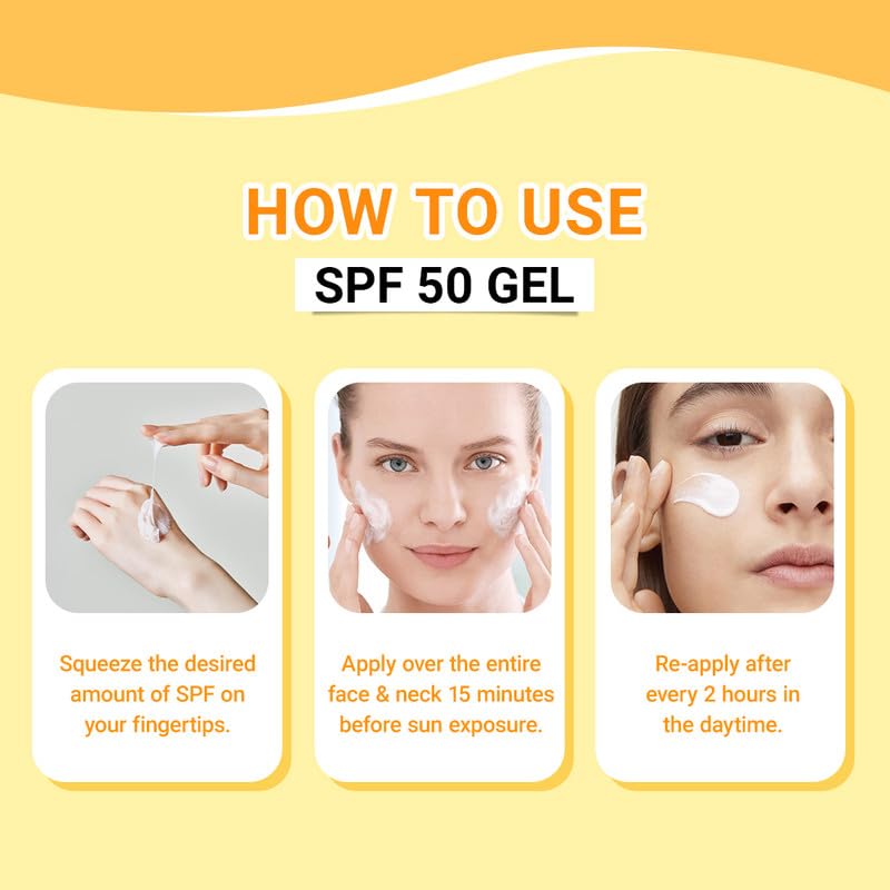AVEIL Gel Sunscreen SPF 50 | Non-Greasy, Non-Absorbent & No White Cast | For All Skin Types | UVA, UVB, UV & Infrared Rays Protection | Skin Rejuvenating | Repairs from Photo-Ageing | Pack of 1-50ml