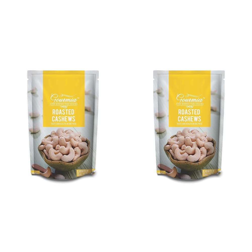 Gourmia Roasted Cashews Lightly Salted 200g | Large W240 Size | Crunchy & Delicious | Whole Crunchy Cashew | Roasted Kaju Nuts | Nutritious | No Artificial Colours | Low Added Salt (Pack of 2)