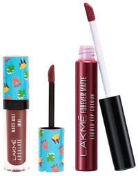 LAKMÉ Liquid Lipstick Brown Souvenir (Matte) & Lakmé Forever Matte Liquid Lip Colour, Red Sangria, 5.6 ml