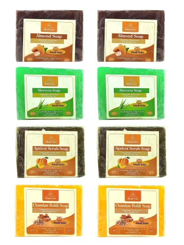 Khadi Pure Almond, Aloe Vera, Apricot & Chandan Haldi Soap, 125 g (Pack of 8)