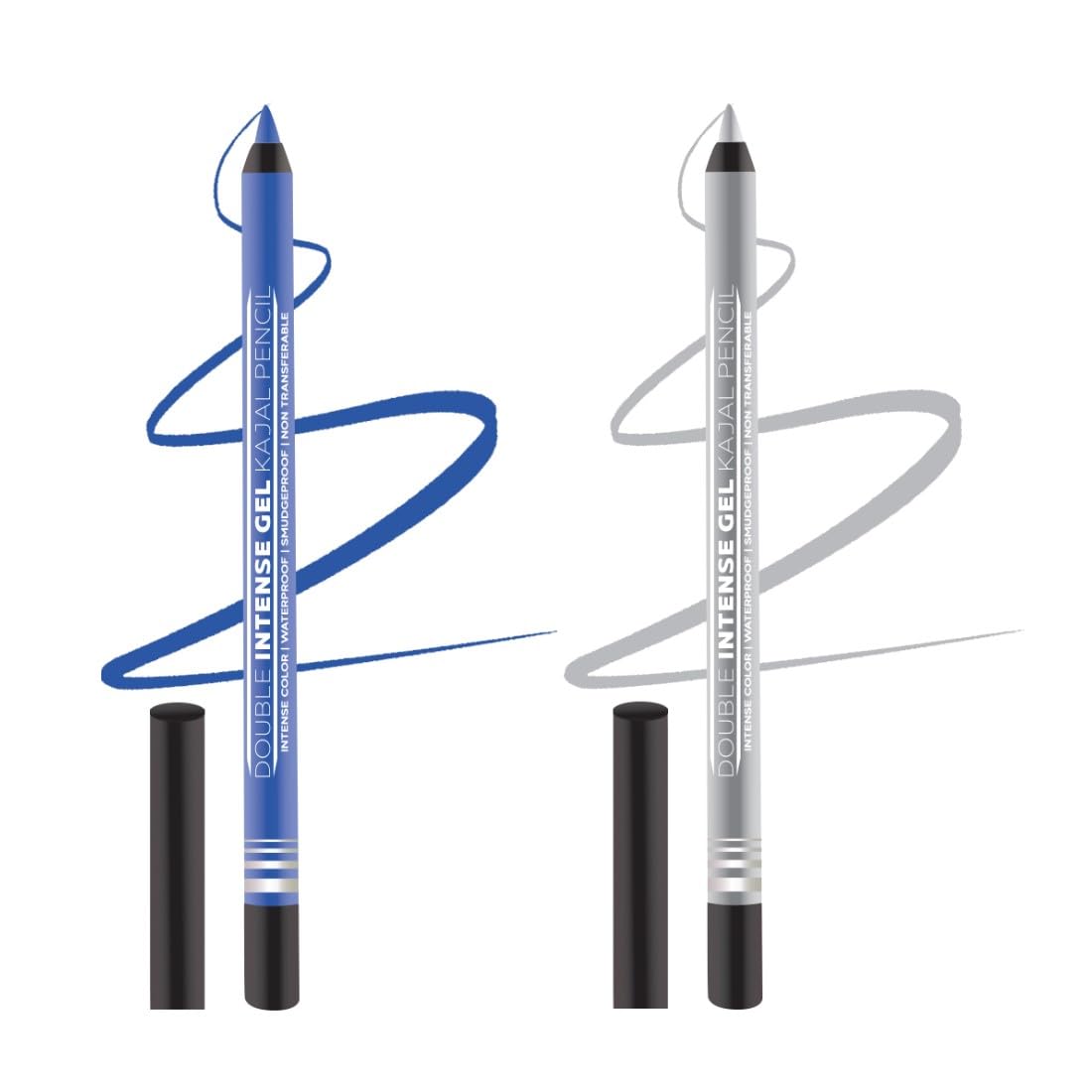 Seven Seas Double Intense Non Transfer Gel Kajal 24hr Stay Water Proof, Smudge Proof Longlasting Formula (Electric Blue, Silver_Combo2) (1.5g each)
