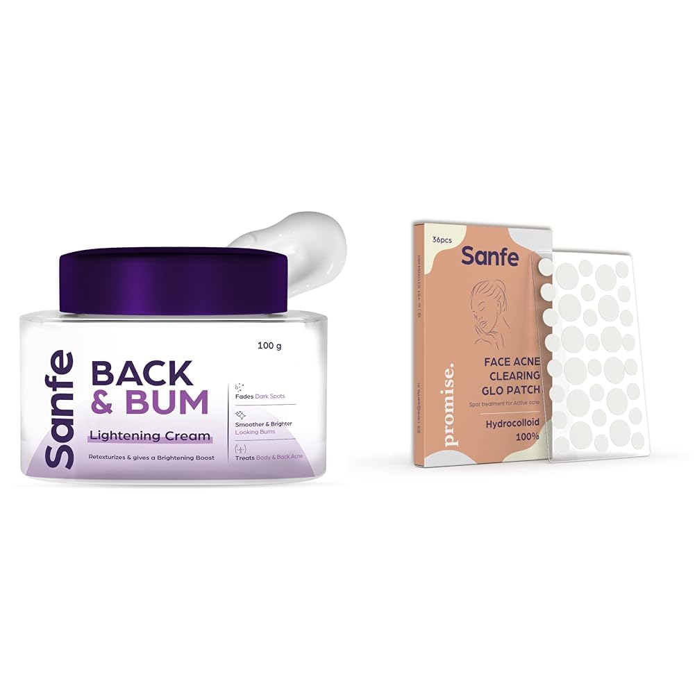Sanfe Back & Bum Cream for Dark Spots and Body Acne Glycolic Acid Lactic Acid & Urea 11% AHA & Maximum Exfoliation Remove Dead Skin for Women 100gm Promise Face Acne Pimple Patch