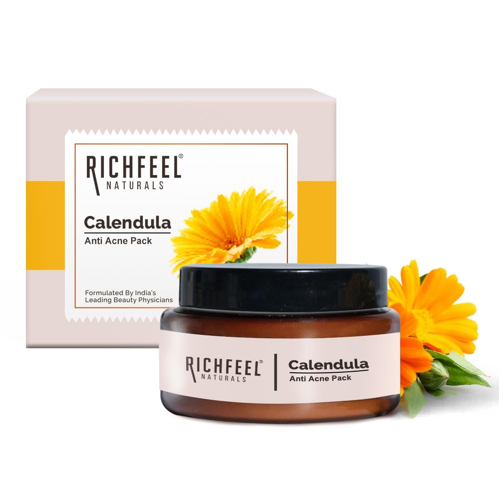 Richfeel Anti Acne Mud Pack | Soothing Calendula, Super Mud Kaolin & Bentonite | Fights Acne, Blackheads & Scars | Physician Formulated | 50g